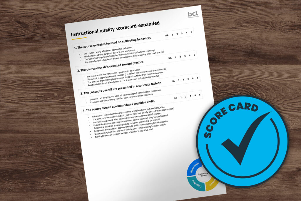 Instructional quality scorecard